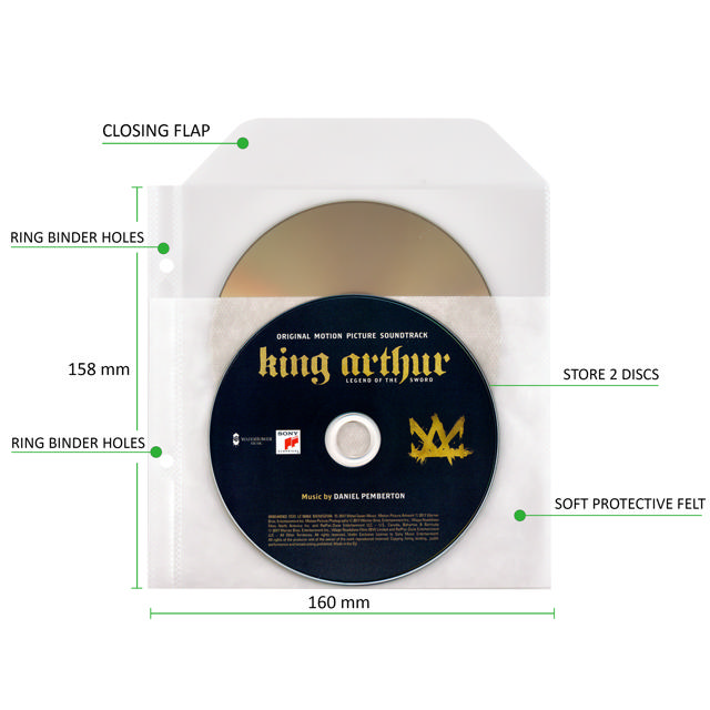 Bolsillos individuales / dobles para Blu-Ray con agujeros de fieltro y para carpetas