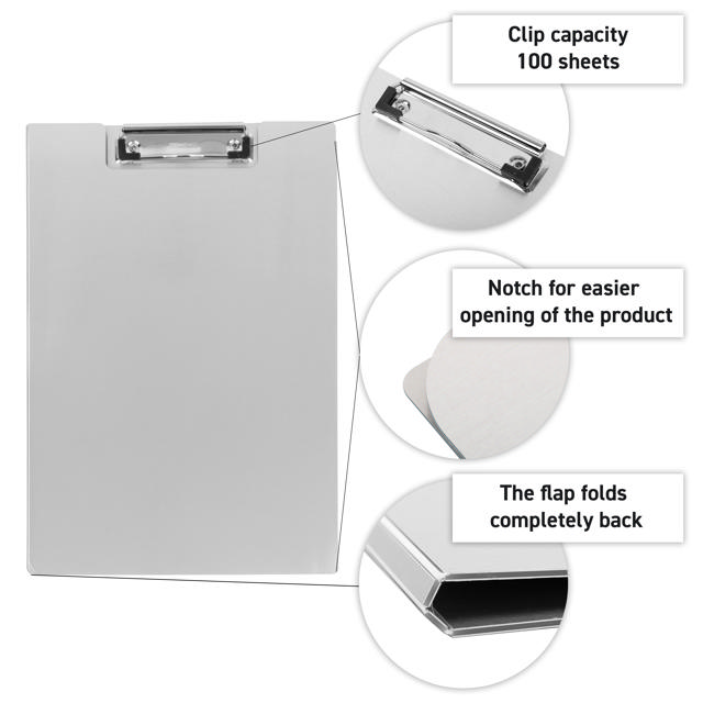 Carpeta con pinza y solapa, aluminio, A4, Vertical