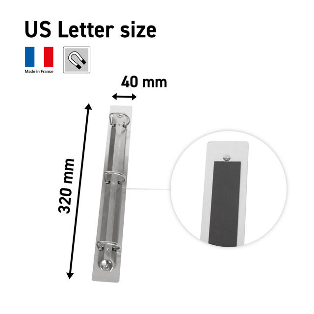 Soporte de 3 anillas magnético, aluminio, tamaño US Letter, vertical/horizontal