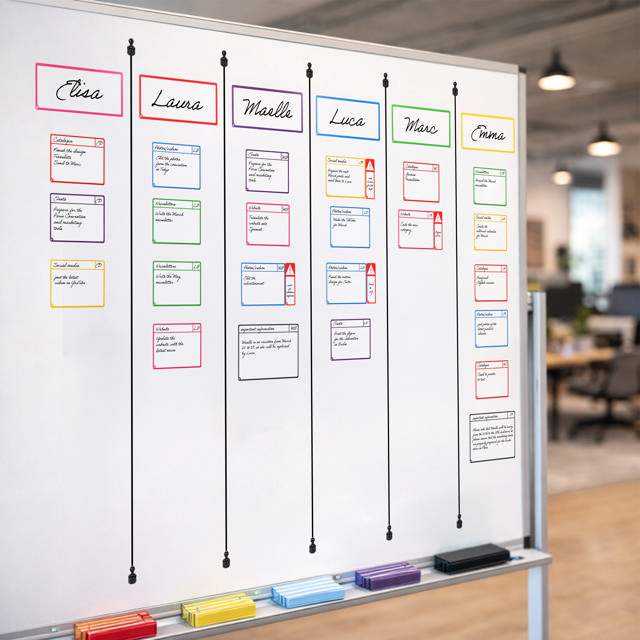 Kit tarjetas magnéticas para pizarras Agile, 6 columnas, tarjetas M