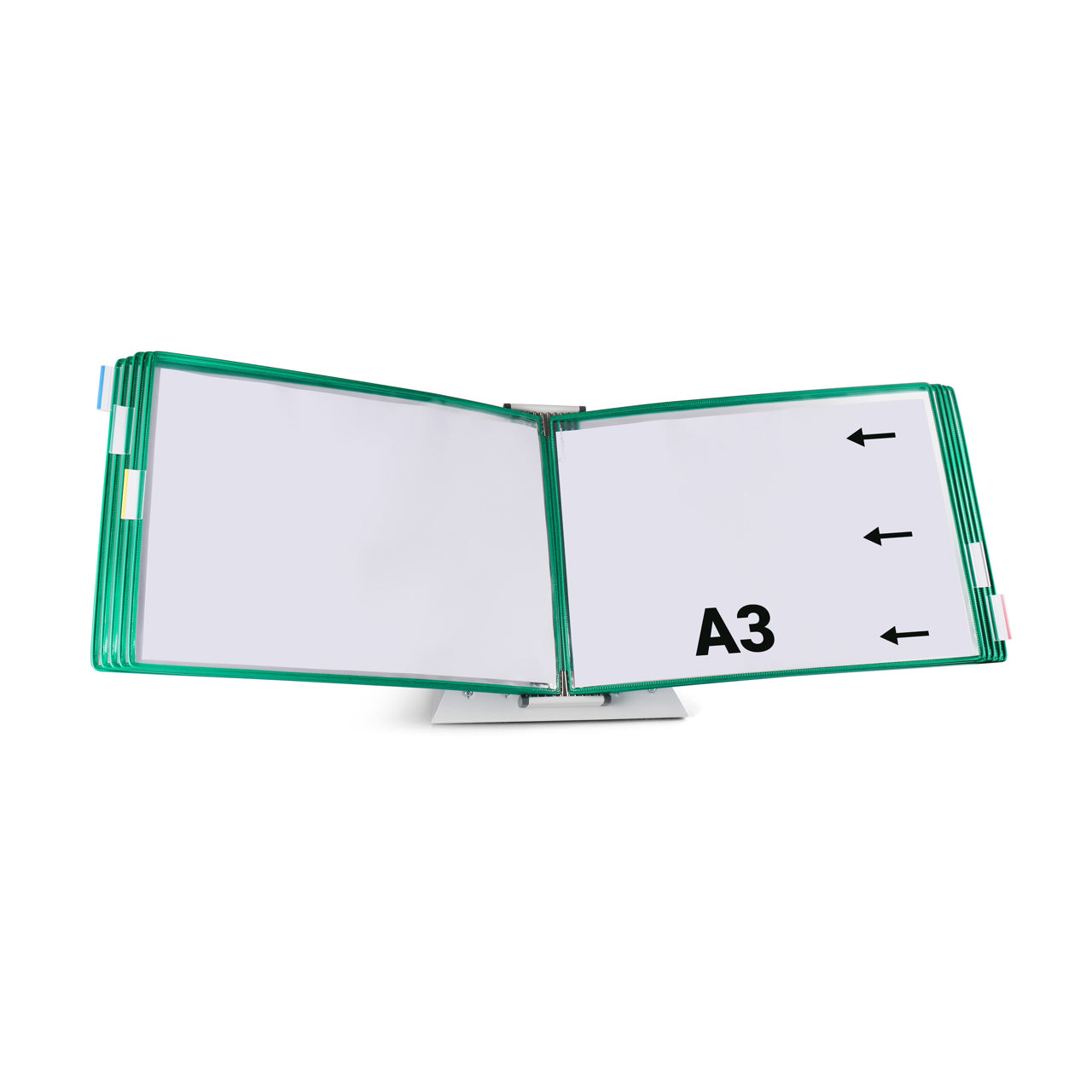 Soporte de mesa metálico Tarifold, montado vacío, A4, con topes, para 10 fundas