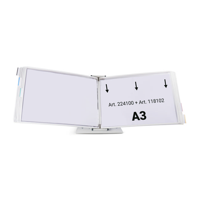 Soporte de mesa metálico Tarifold, montado vacío, A4, con topes, para 10 fundas