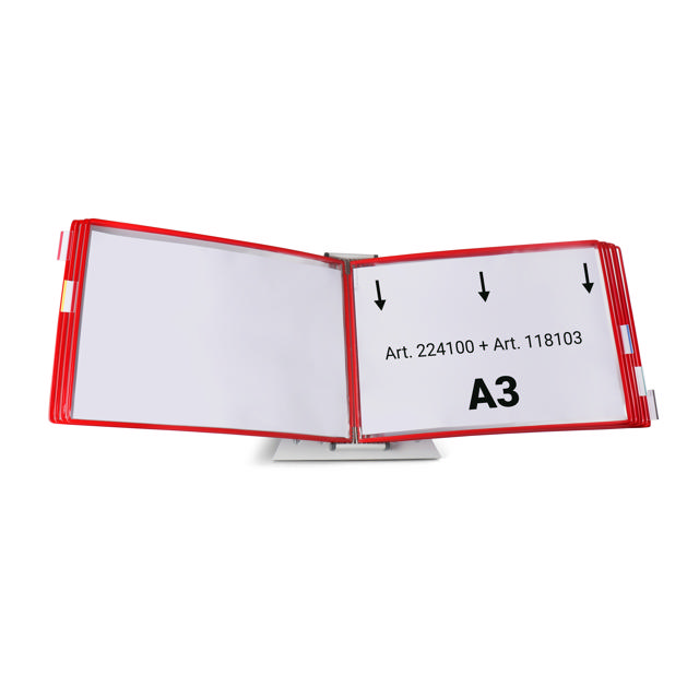 Soporte de mesa metálico Tarifold, montado vacío, A4, con topes, para 10 fundas