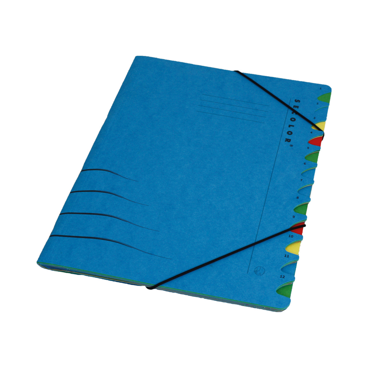 Clasificador Secolor 12 pestañas, A4, 100 % cartón reciclado, FSC®