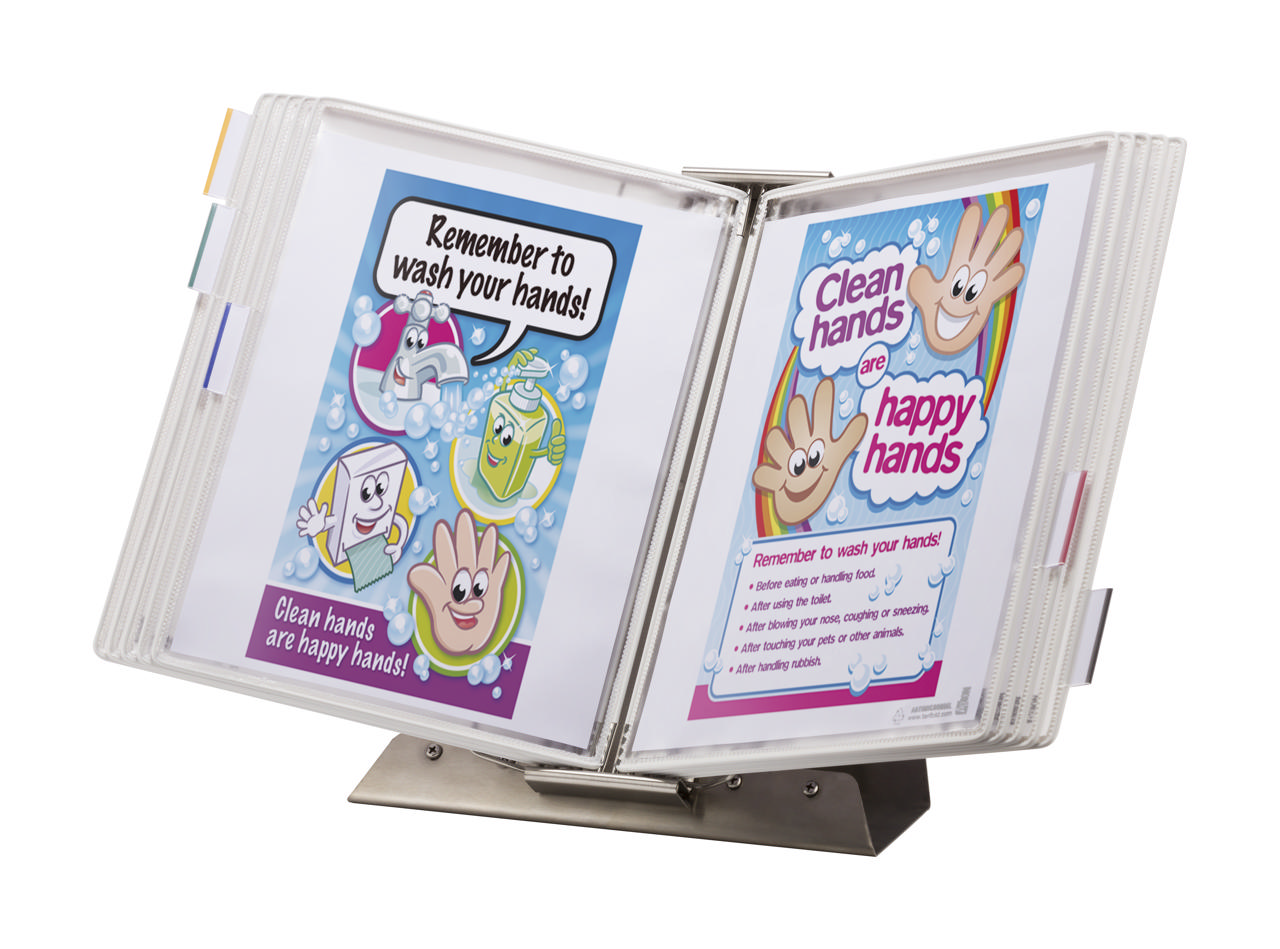 Expositor de mesa antimicrobiano Tarifold, acero inoxidable, A4, 10 fundas