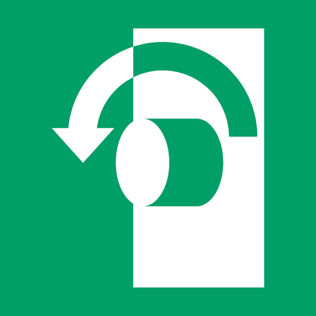 Señal de seguridad Gire en sentido antihorario para abrir, 300 x 300 mm