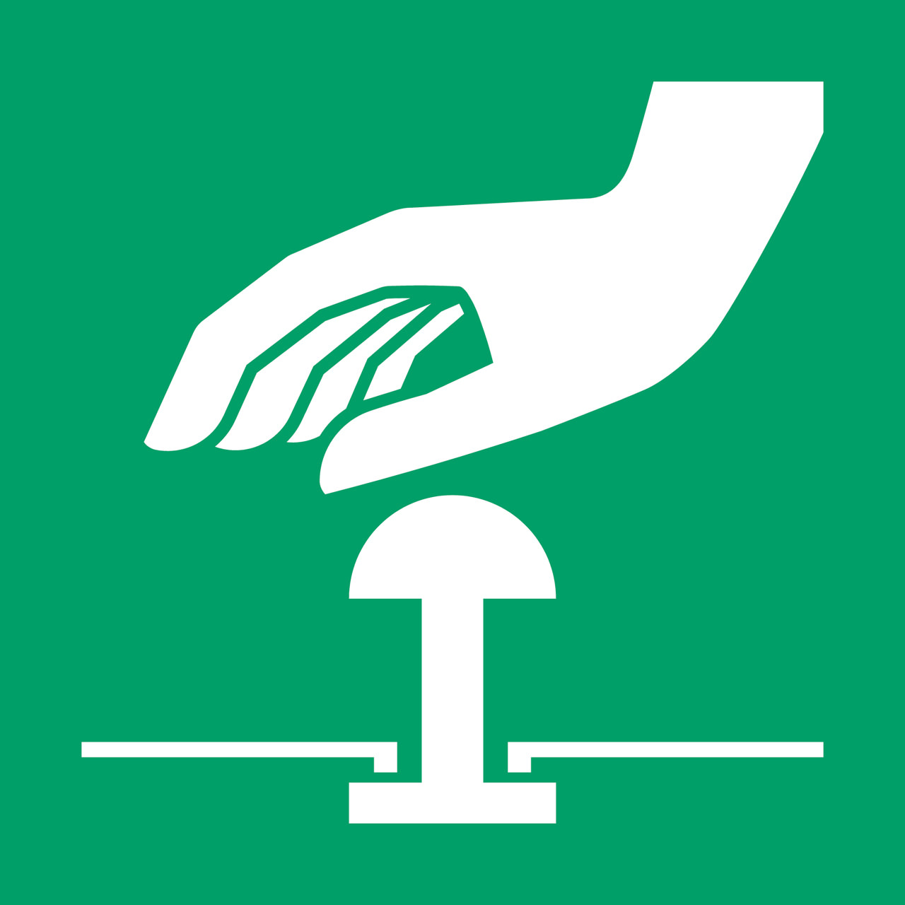 Señal de seguridad Botón de parada de emergencia, 300 x 300 mm