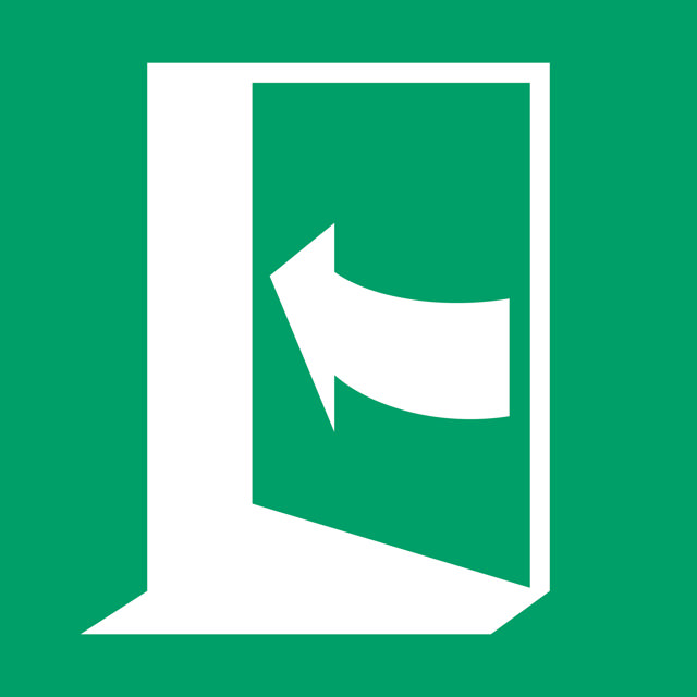 Señal de seguridad Puerta se abre empujando en el lado izquierdo, 150 x 150 mm
