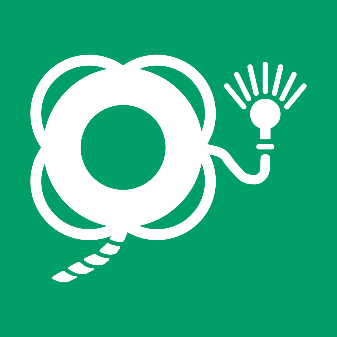 Señal de seguridad salvavidas con línea y luz, 300 x 300 mm