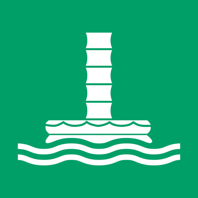 Señal de seguridad tobogán de evacuación marina, 300 x 300 mm