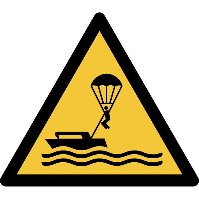 Señal de seguridad advertencia parasailing, 150 x 133 mm