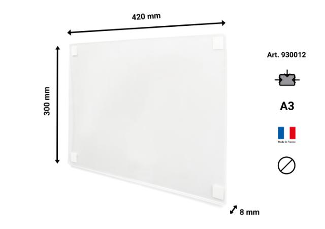 Porta carteles acrílico autoadhesivo, permanente, A3, vertical/horizontal