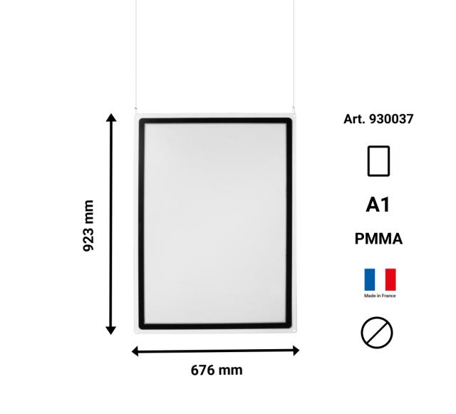 Porta carteles colgante acrílico con marco Magneto A1, doble cara, vertical/horizontal