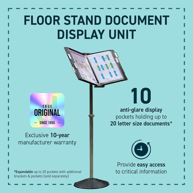 Soporte de Exhibición de Documentos de Piso Tarifold, 10 Bolsillos Negros, Tamaño Carta