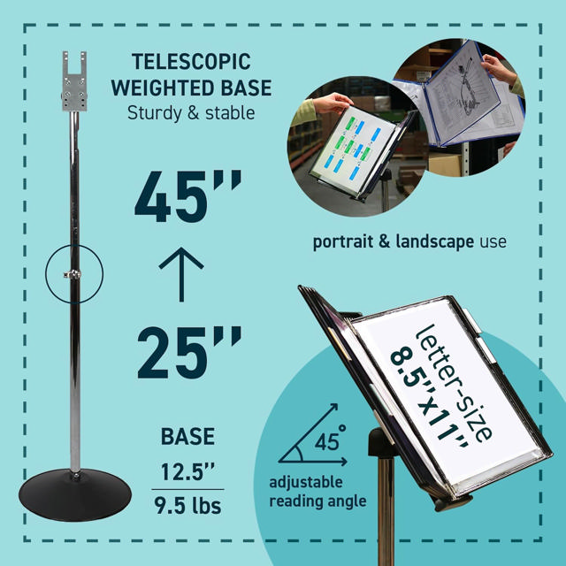 Soporte de Exhibición de Documentos de Piso Tarifold, 10 Bolsillos Negros, Tamaño Carta